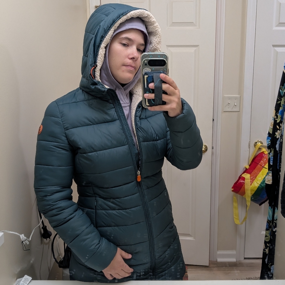 Save The Duck Puffer Long Jacket, Teal Blue Green Women's Winter Coat - Picture 16 of 16